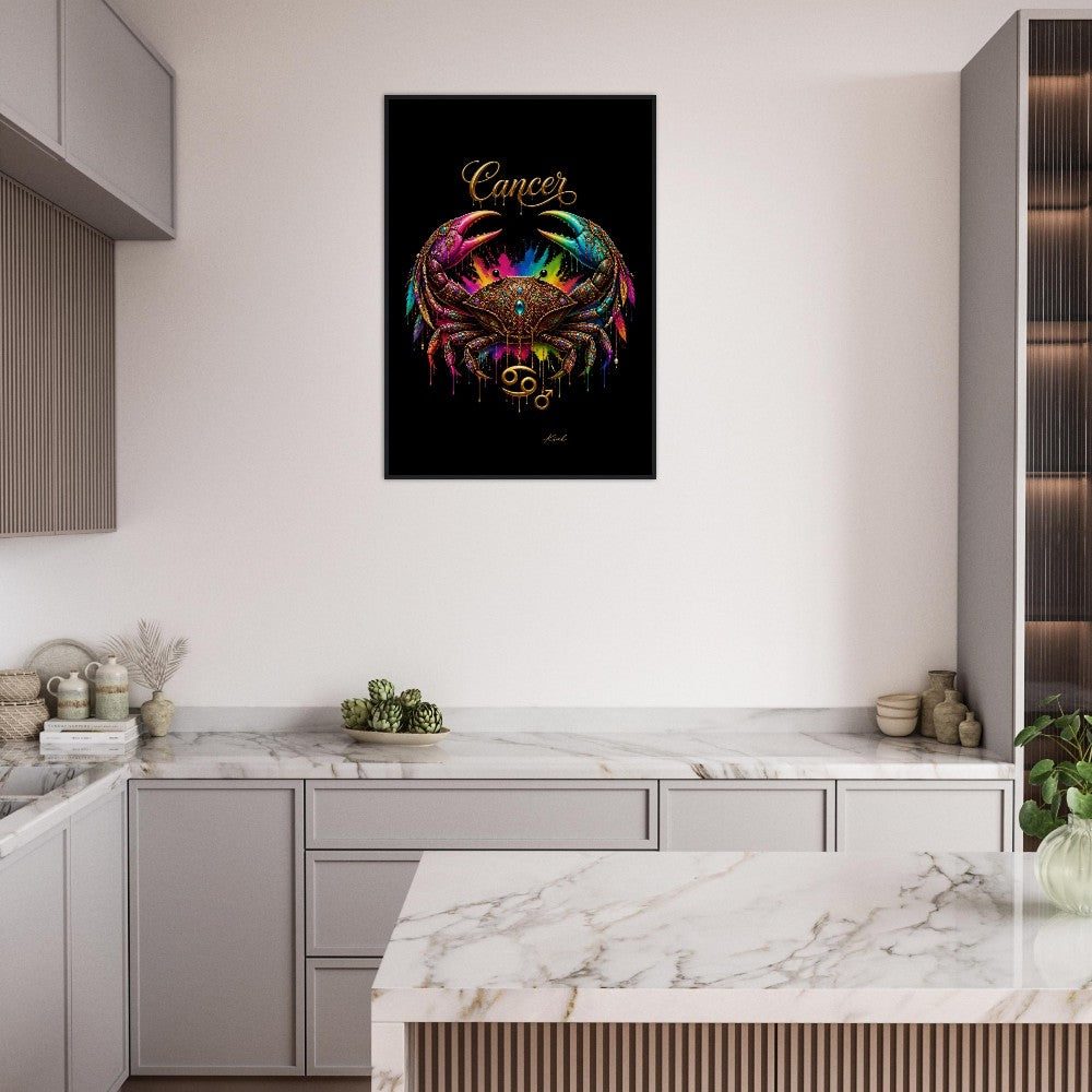 Krebs Neon Tierkreis Krabbe Poster, Bunte Wandkunst, Künstlerische Astrologie Leinwand, Tierkreis Geschenk für Ihn, Danish Art Studio