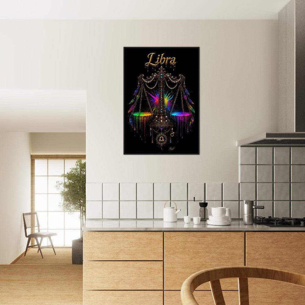 Libra Neon Zodiac Scales Poster, Colorful Wall Art, Artistic Astrology Canvas, Zodiac Gift for Him, Danish Art Studio
