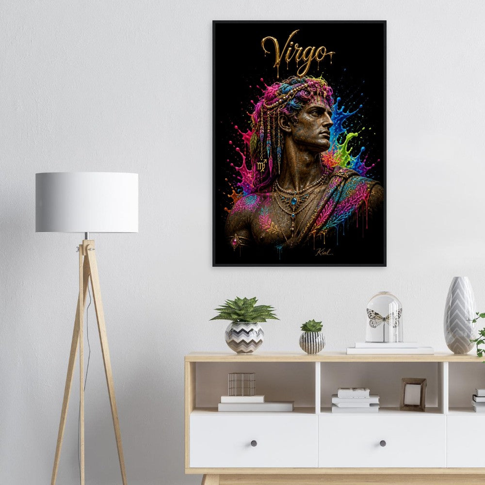 Virgo Neon Zodiac Maiden Poster, Colorful Wall Art, Artistic Astrology Canvas, Zodiac Gift for Him, Danish Art Studio