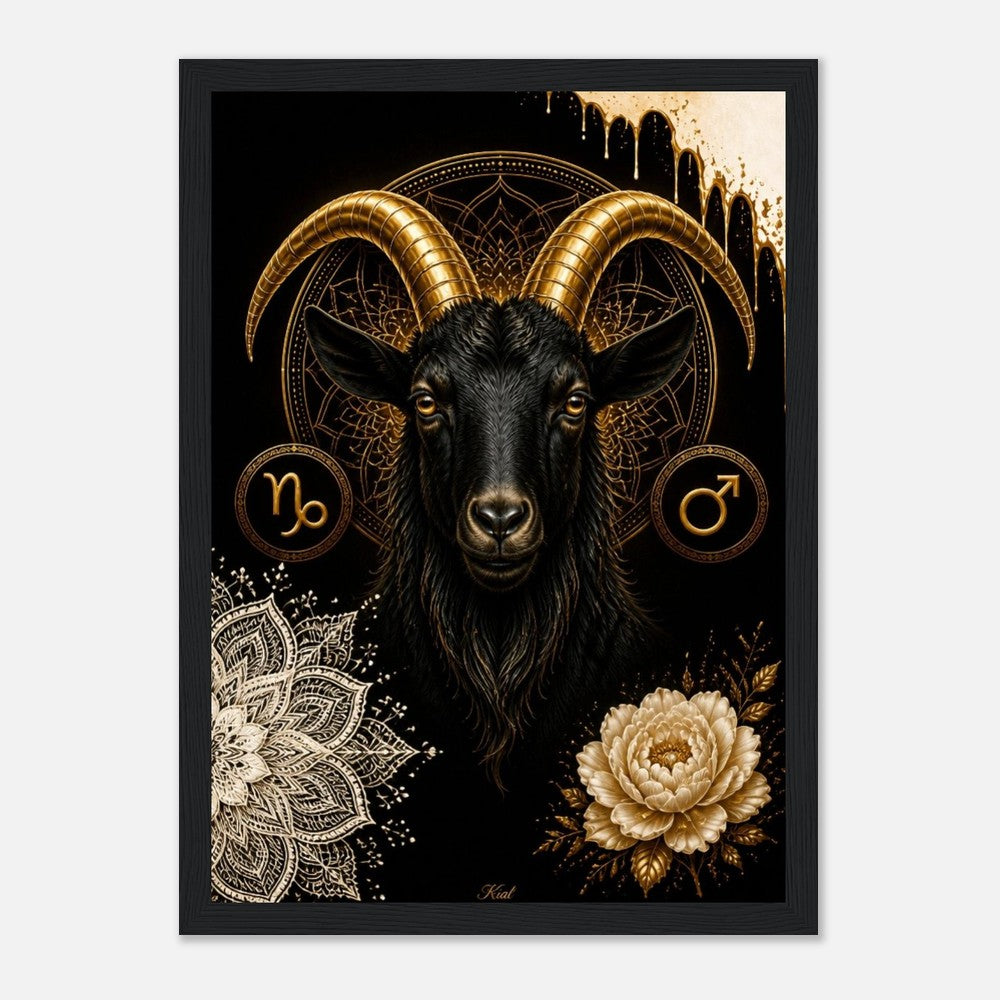 Capricorn Zodiac Goat Poster, Gold Wall Art, Astrology Canvas, Goat Portrait, Zodiac Gift for Him, Danish Art Studio
