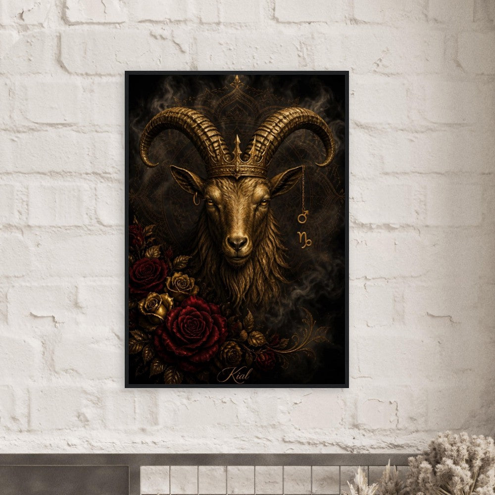 Capricorn Zodiac Goat Poster, Gold Wall Art, Astrology Canvas, Goat Portrait, Zodiac Gift for Him, Danish Art Studio