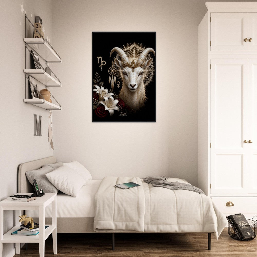 Capricorn Zodiac Goat Poster, Gold Wall Art, Astrology Canvas, Goat Portrait, Zodiac Gift for Her, Danish Art Studio