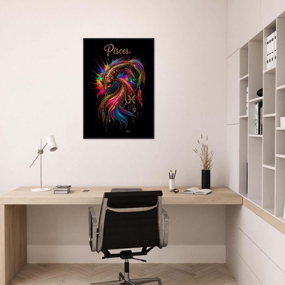 Pisces Neon Zodiac Koi Poster, Colorful Wall Art, Artistic Astrology Canvas, Zodiac Gift for Her, Danish Art Studio