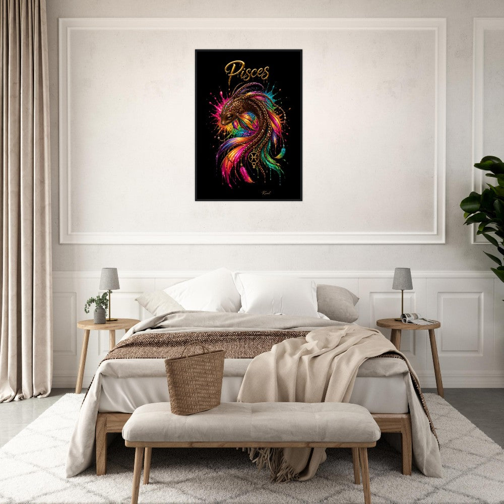 Pisces Neon Zodiac Koi Poster, Colorful Wall Art, Artistic Astrology Canvas, Zodiac Gift for Her, Danish Art Studio