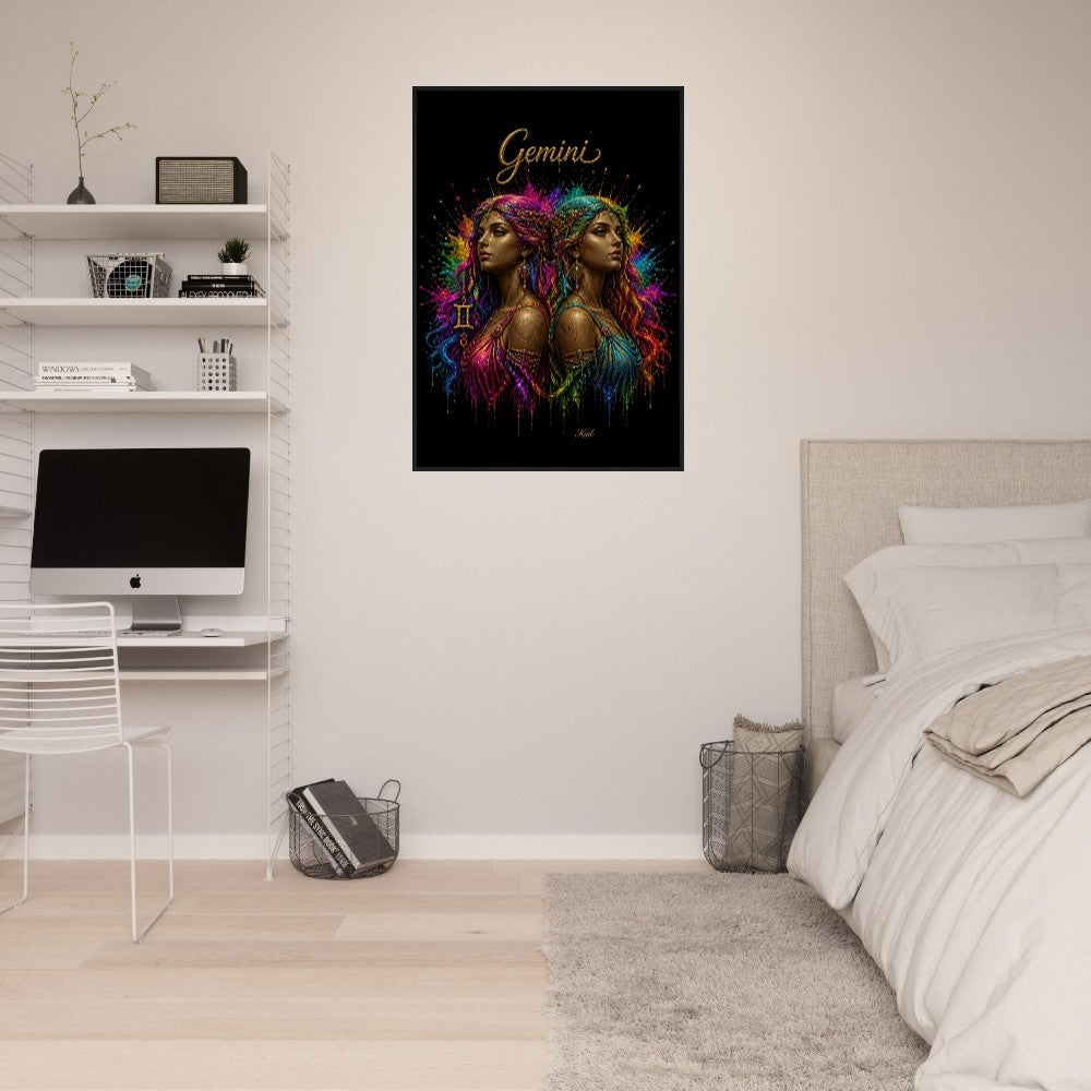 Gemini Neon Zodiac Twins Poster, Colorful Wall Art, Artistic Astrology Canvas, Zodiac Gift for Her, Danish Art Studio