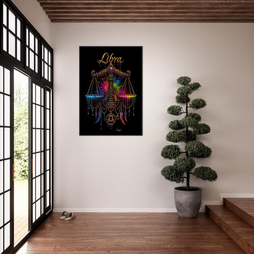 Libra Neon Zodiac Scales Poster, Colorful Wall Art, Artistic Astrology Canvas, Zodiac Gift for Him, Danish Art Studio