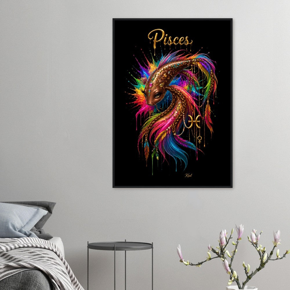 Pisces Neon Zodiac Koi Poster, Colorful Wall Art, Artistic Astrology Canvas, Zodiac Gift for Her, Danish Art Studio