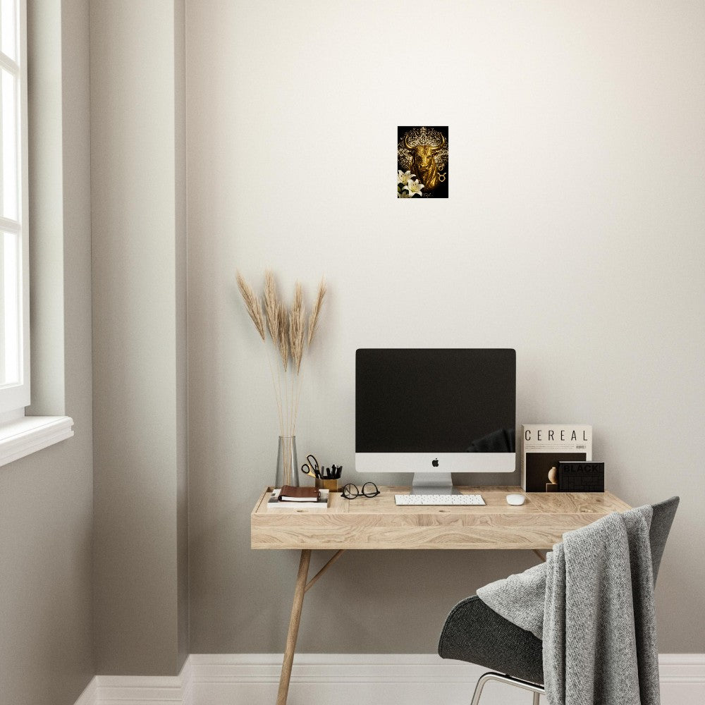 Taurus Zodiac Bull Poster, Gold Wall Art, Astrology Canvas, Bull Portrait, Zodiac Gift for Him, Danish Art Studio