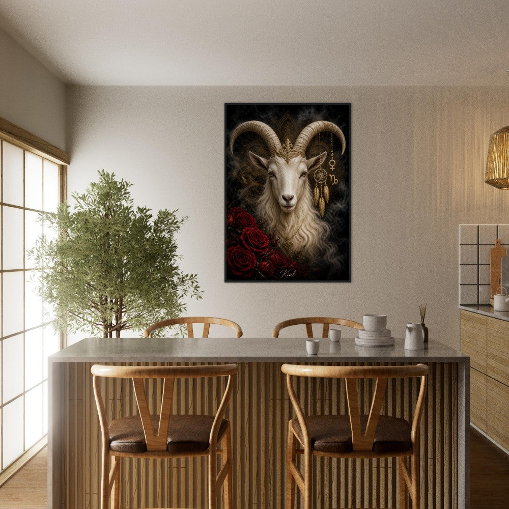 Capricorn Zodiac Goat Poster, Gold Wall Art, Astrology Canvas, Goat Portrait, Zodiac Gift for Her, Danish Art Studio