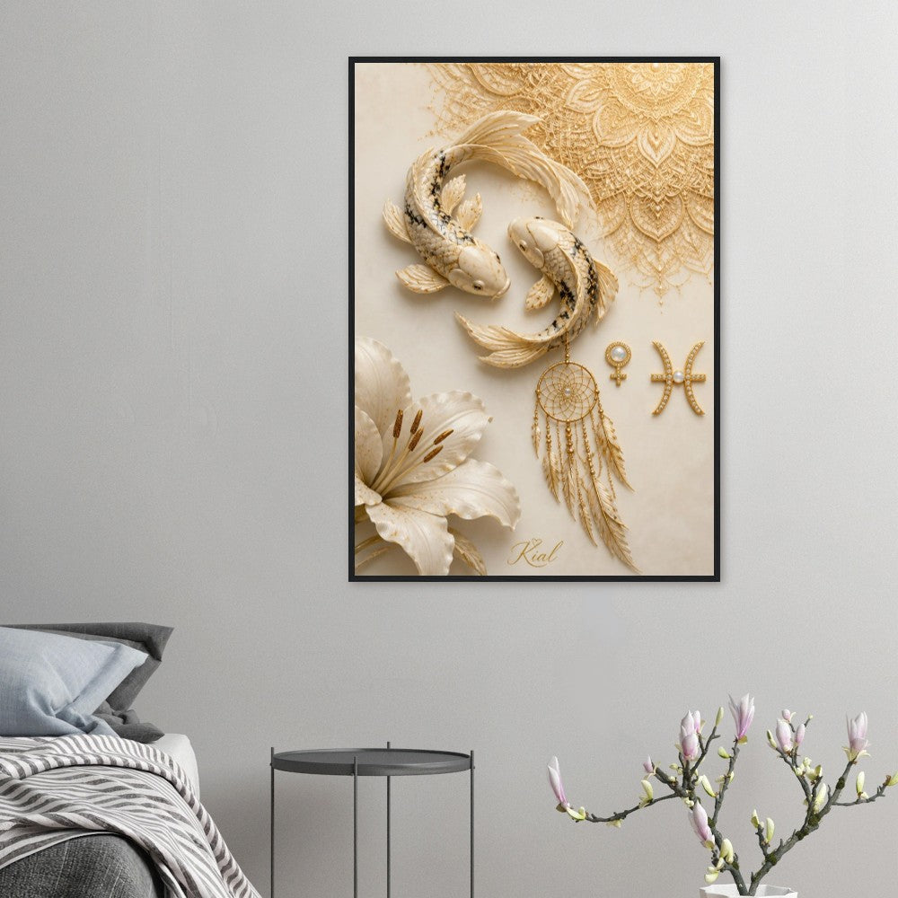 Pisces Zodiac Koi Poster, Gold Wall Art, Astrology Canvas, Koi Portrait, Zodiac Gift for Her, Danish Art Studio