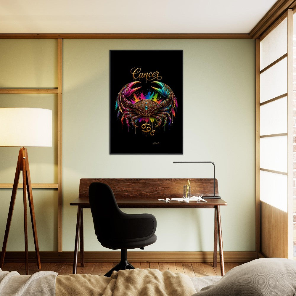Krebs Neon Tierkreis Krabbe Poster, Bunte Wandkunst, Künstlerische Astrologie Leinwand, Tierkreis Geschenk für Ihn, Danish Art Studio