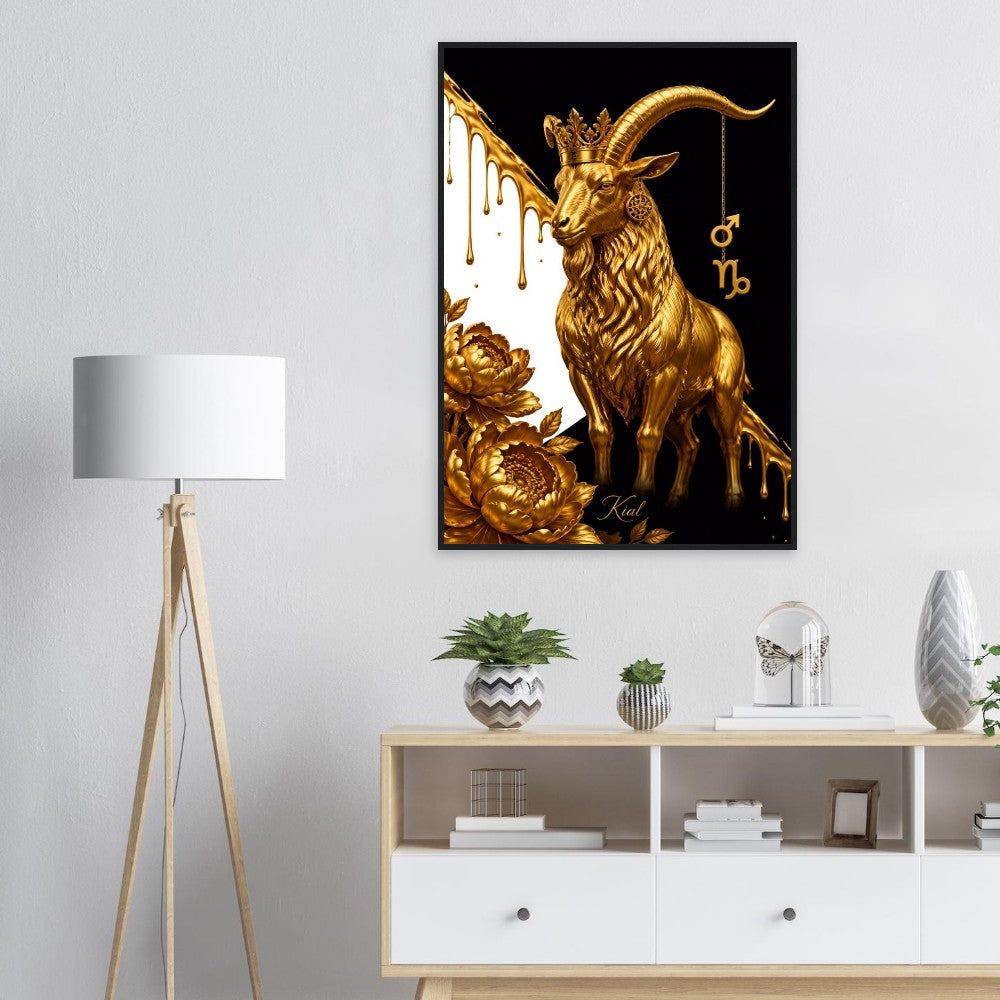 Capricorn Zodiac Goat Poster, Gold Wall Art, Astrology Canvas, Goat Portrait, Zodiac Gift for Him, Danish Art Studio