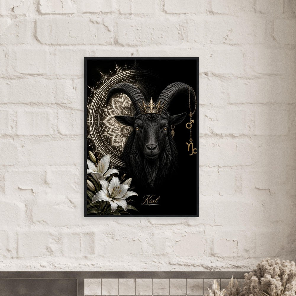 Capricorn Zodiac Goat Poster, Gold Wall Art, Astrology Canvas, Goat Portrait, Zodiac Gift for Him, Danish Art Studio