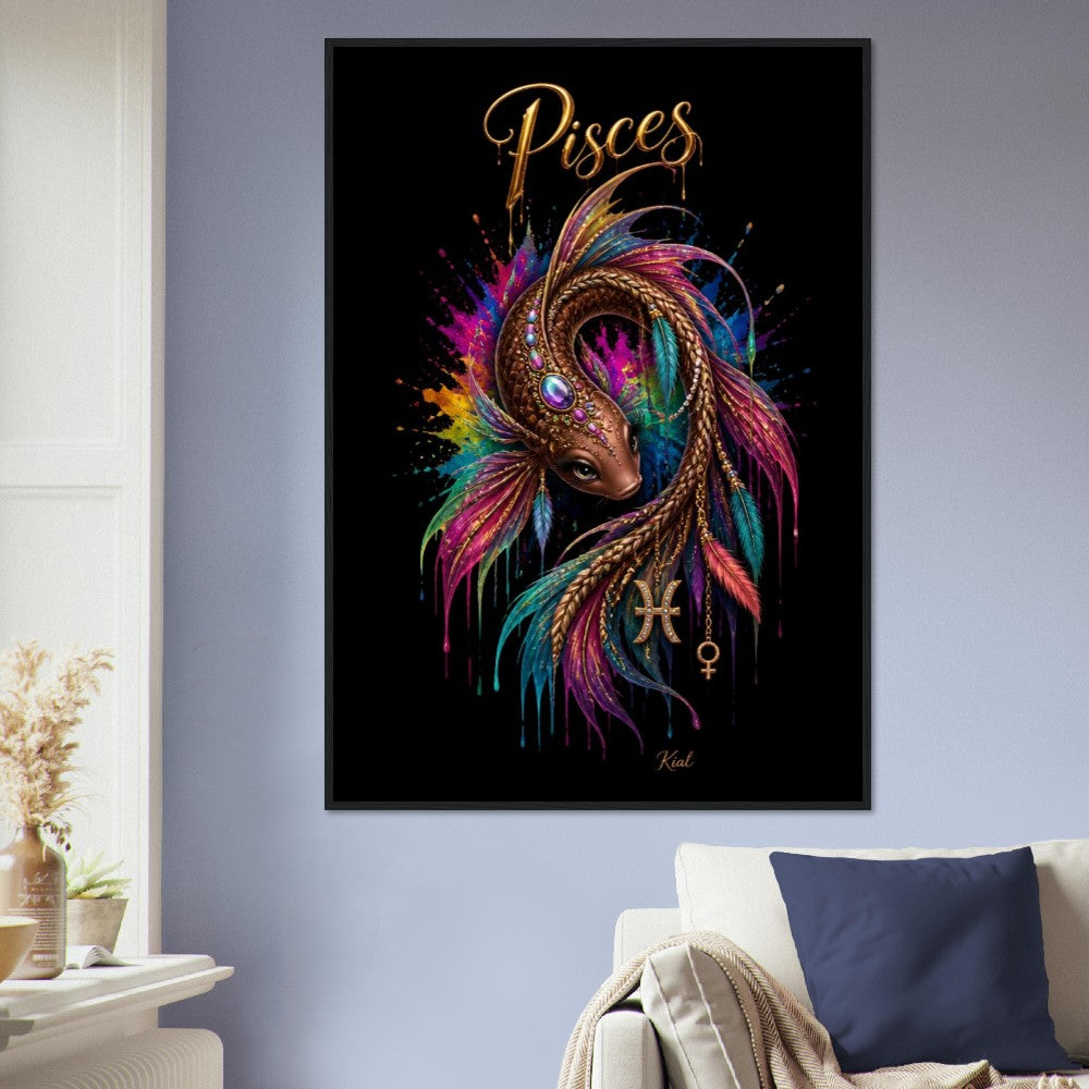 Pisces Neon Zodiac Koi Poster, Colorful Wall Art, Artistic Astrology Canvas, Zodiac Gift for Her, Danish Art Studio