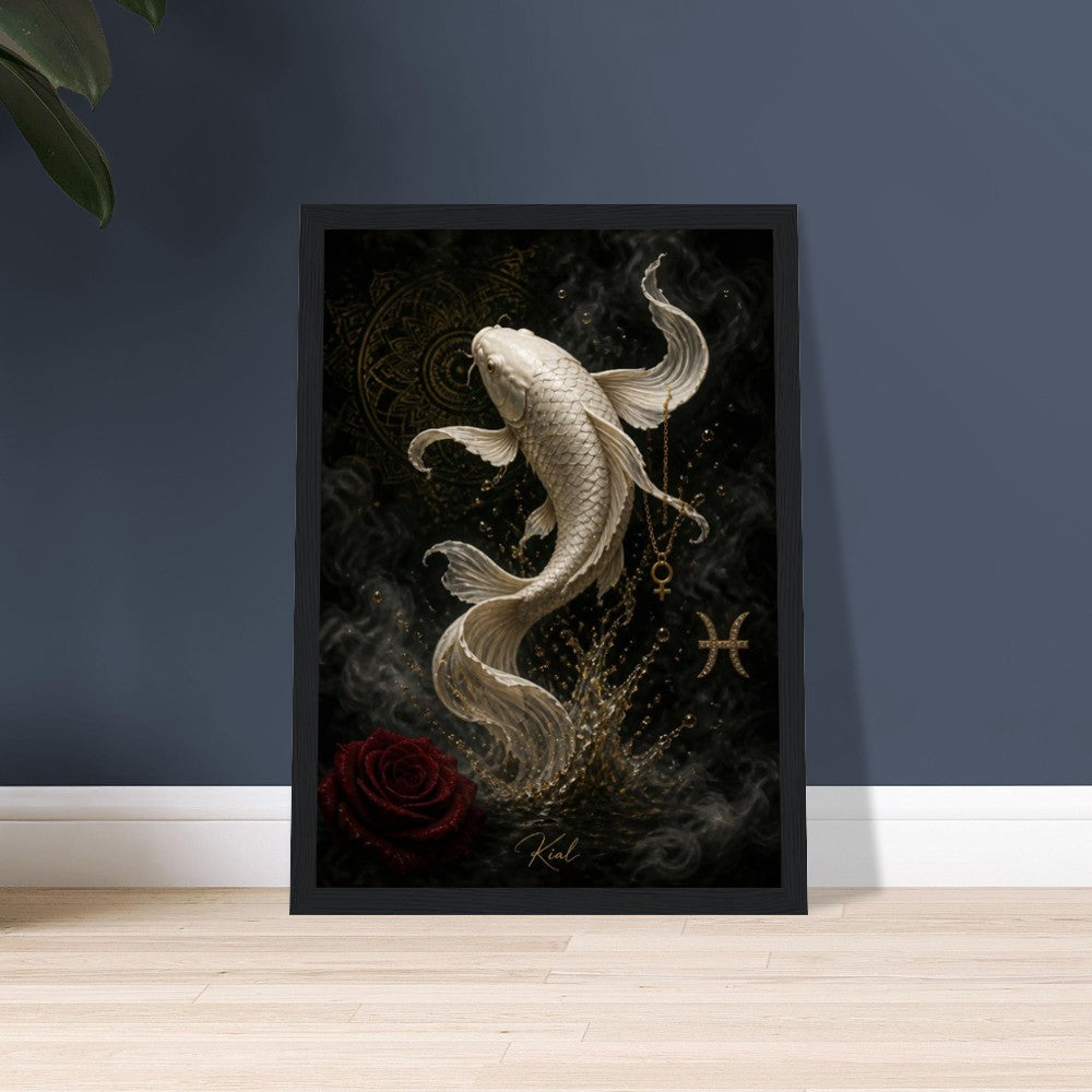 Pisces Zodiac Koi Poster, Gold Wall Art, Astrology Canvas, Koi Portrait, Zodiac Gift for Her, Danish Art Studio