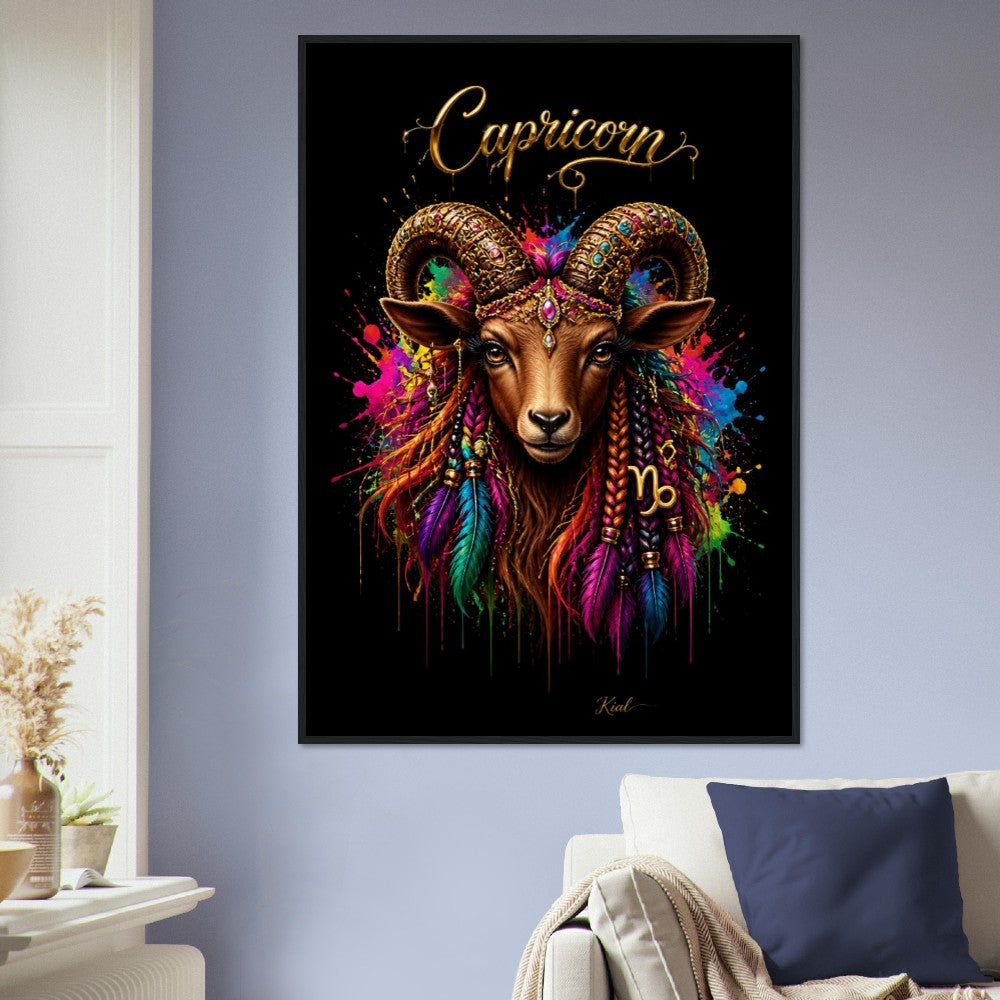 Capricorn Neon Zodiac Goat Poster, Colorful Wall Art, Artistic Astrology Canvas, Zodiac Gift for Her, Danish Art Studio