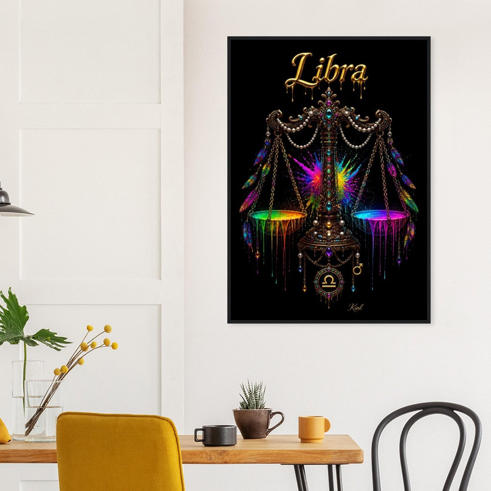 Libra Neon Zodiac Scales Poster, Colorful Wall Art, Artistic Astrology Canvas, Zodiac Gift for Him, Danish Art Studio