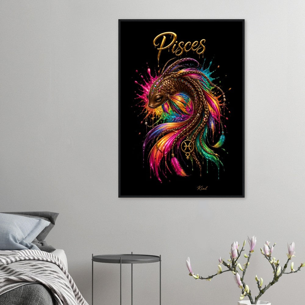 Pisces Neon Zodiac Koi Poster, Colorful Wall Art, Artistic Astrology Canvas, Zodiac Gift for Her, Danish Art Studio
