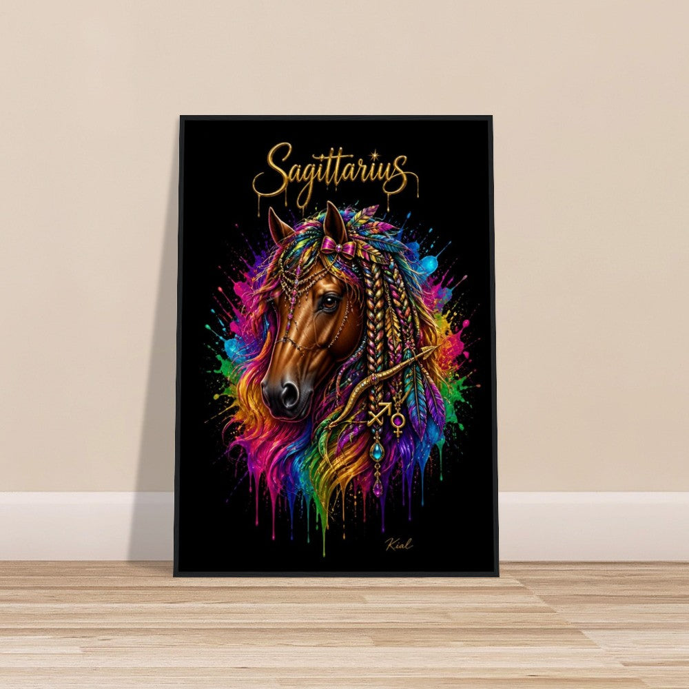 Sagittarius Neon Zodiac Horse Poster, Colorful Wall Art, Zodiac Gift for Her, Danish Art Studio