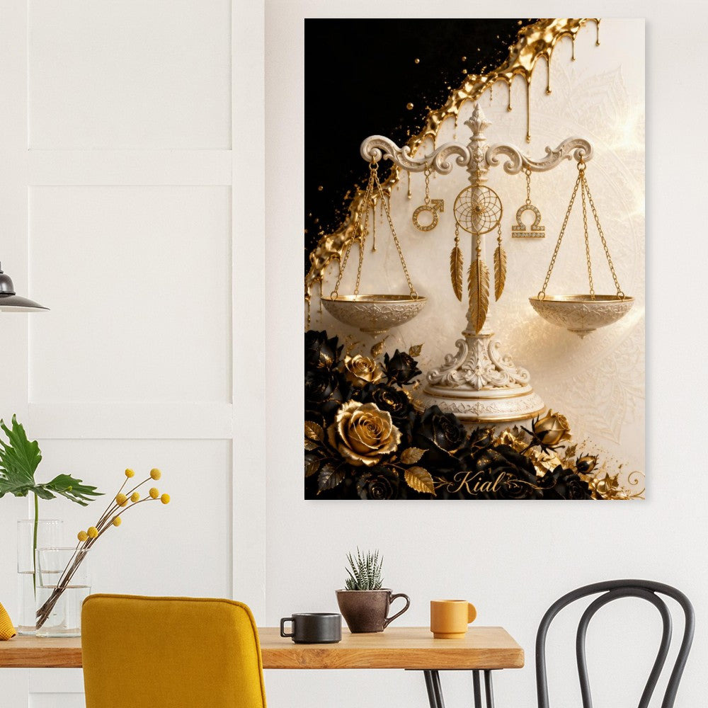 Libra Zodiac Scales Poster, Gold Wall Art, Astrology Canvas, Scales Portrait, Zodiac Gift for Him, Danish Art Studio
