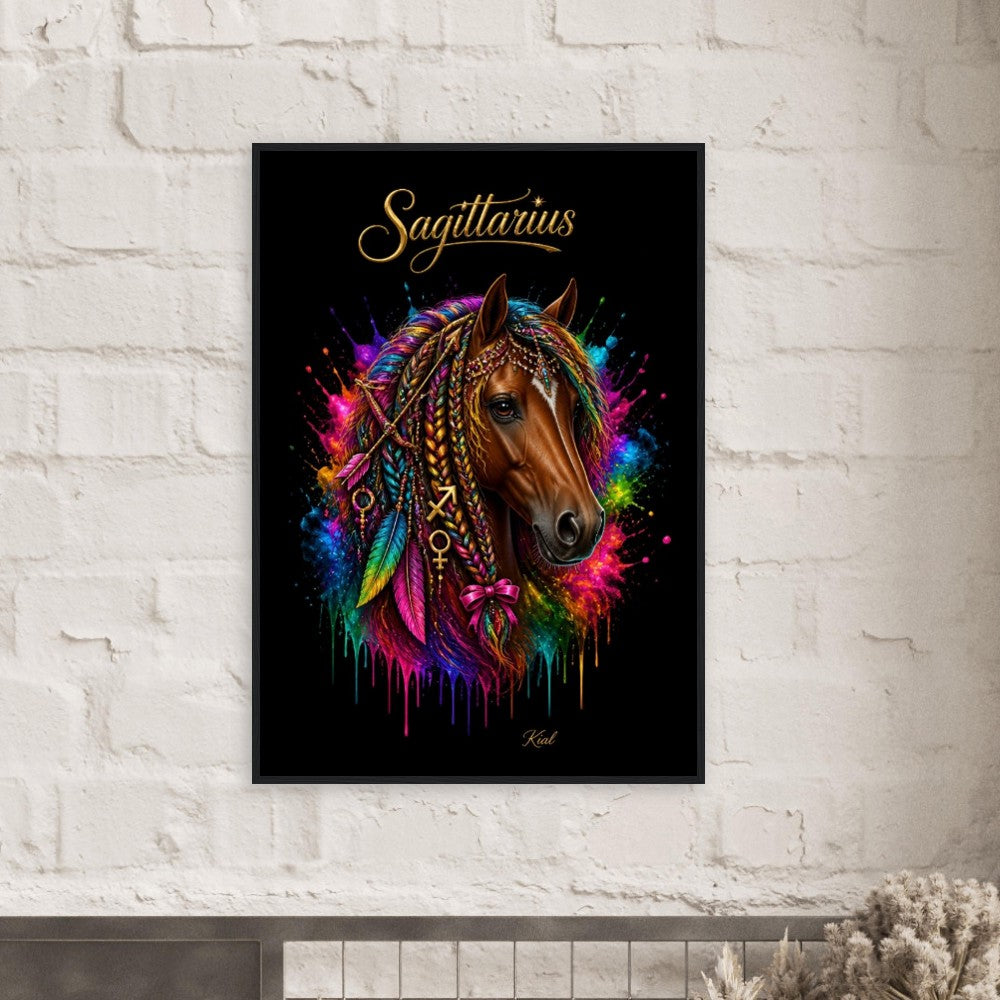 Sagittarius Neon Zodiac Horse Poster, Colorful Wall Art, Zodiac Gift for Her, Danish Art Studio