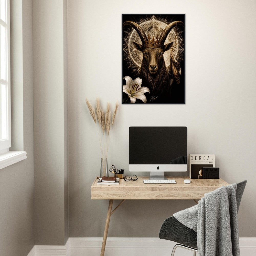 Capricorn Zodiac Goat Poster, Gold Wall Art, Astrology Canvas, Goat Portrait, Zodiac Gift for Him, Danish Art Studio
