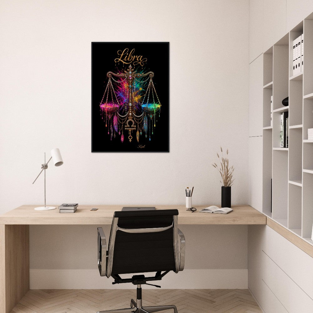 Libra Neon Zodiac Scales Poster, Colorful Wall Art, Artistic Astrology Canvas, Zodiac Gift for Her, Danish Art Studio