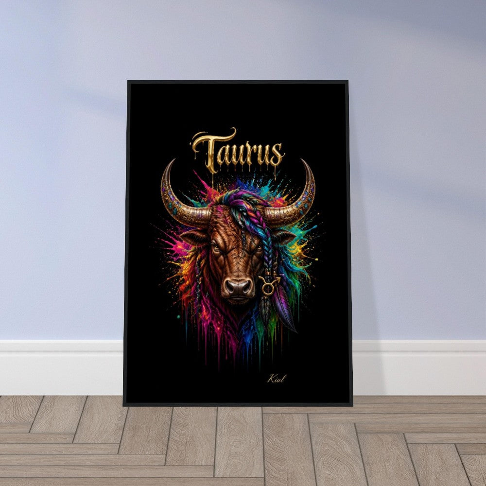Taurus Neon Zodiac Bull Poster, Colorful Wall Art, Artistic Astrology Canvas, Zodiac Gift for Him, Danish Art Studio
