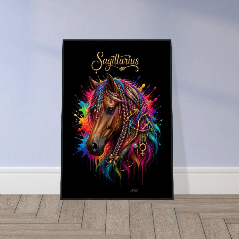 Sagittarius Neon Zodiac Horse Poster, Colorful Wall Art, Zodiac Gift for Her, Danish Art Studio