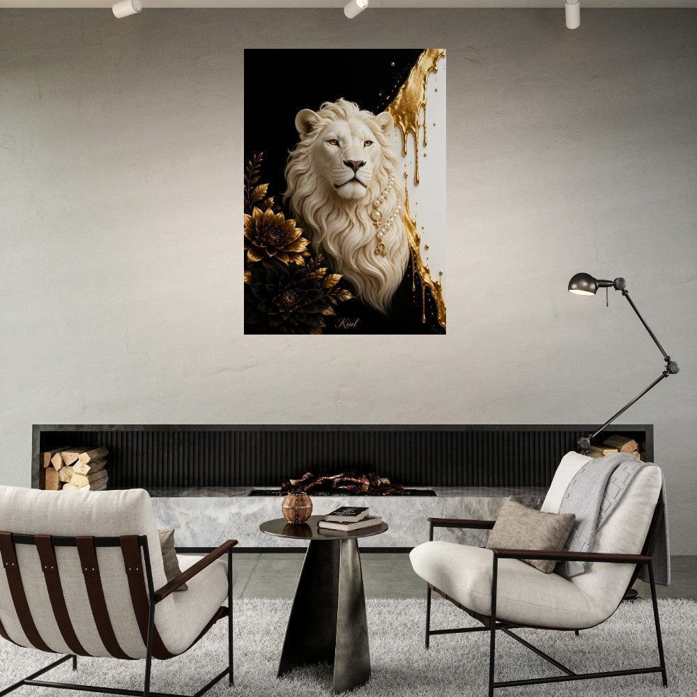 Leo Zodiac Lion Poster, Gold Wall Art, Astrology Canvas, Lion Portrait, Zodiac Gift for Her, Danish Art Studio