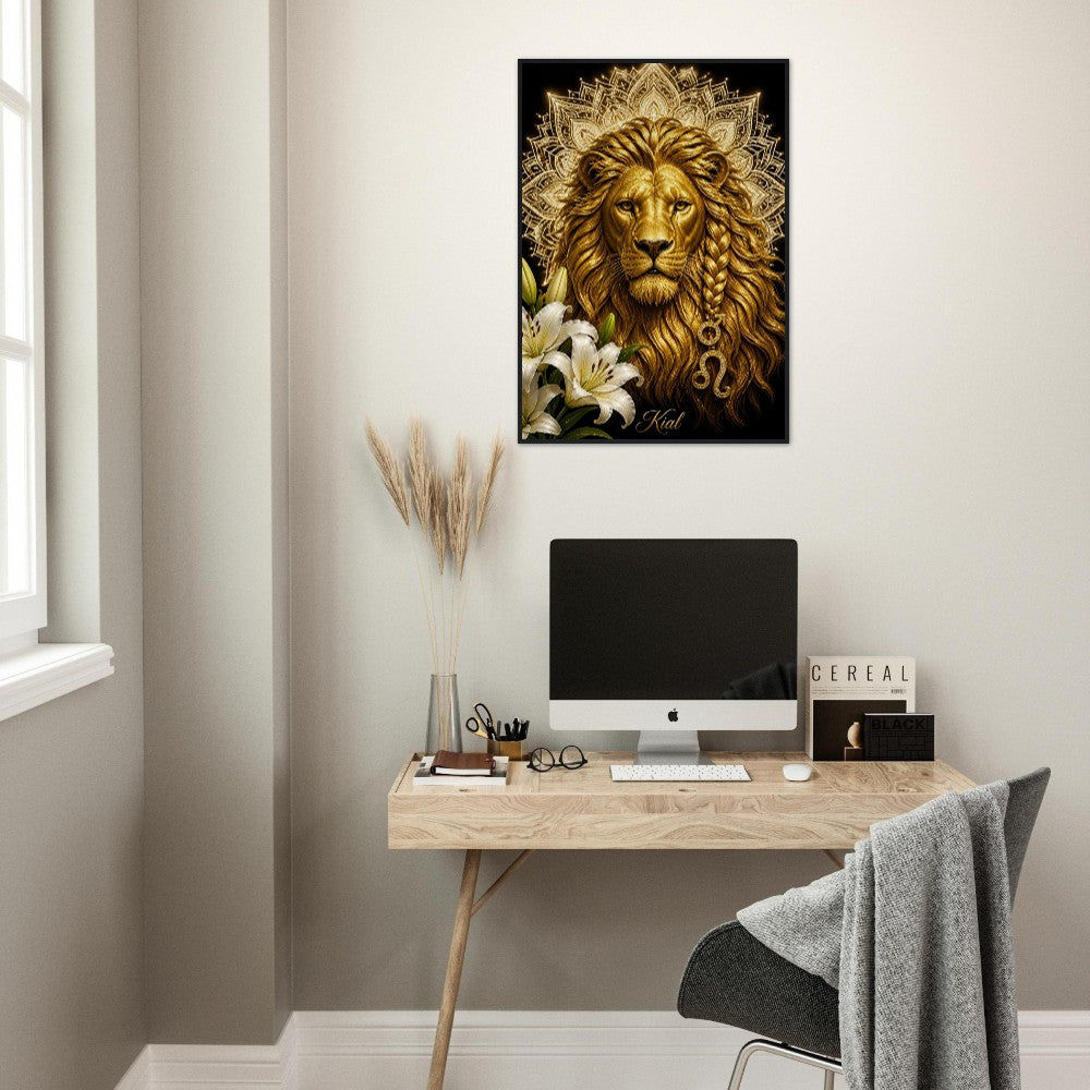 Leo Zodiac Lion Poster, Gold Wall Art, Astrology Canvas, Lion Portrait, Zodiac Gift for Him, Danish Art Studio