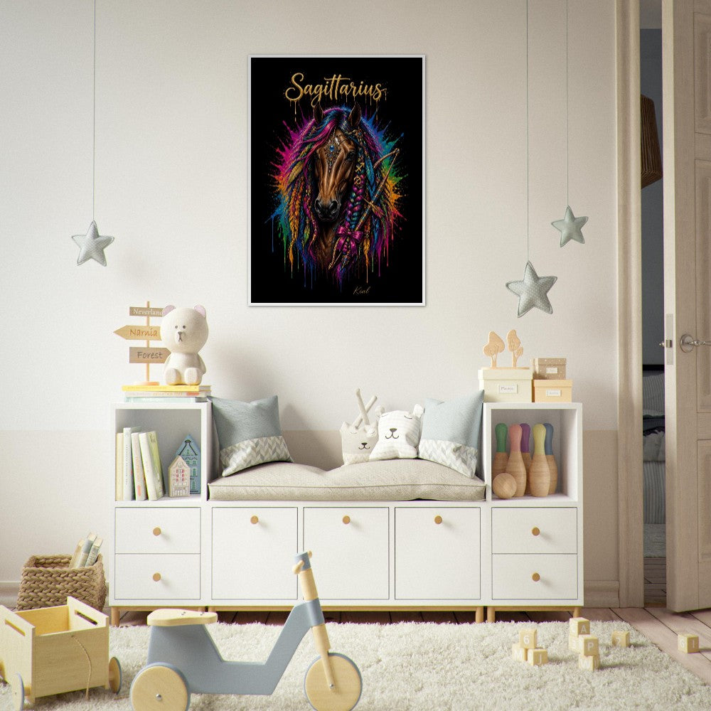 Sagittarius Neon Zodiac Horse Poster, Colorful Wall Art, Zodiac Gift for Him, Danish Art Studio