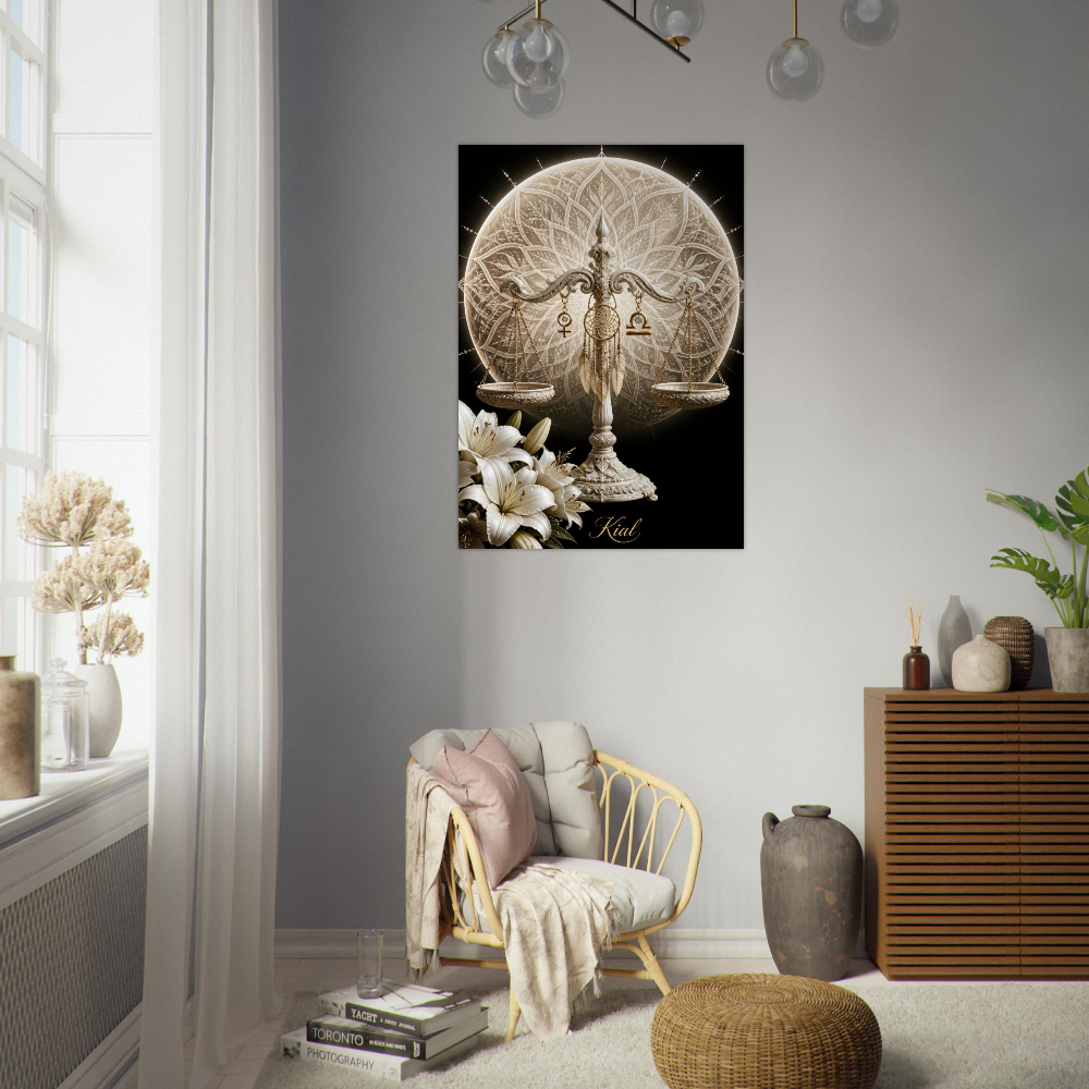 Libra Zodiac Scales Poster, Gold Wall Art, Astrology Canvas, Scales Portrait, Zodiac Gift for Her, Danish Art Studio