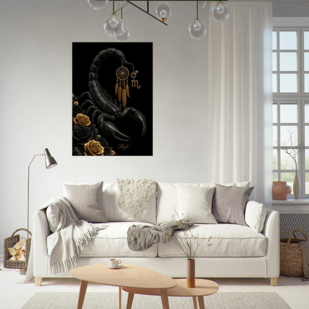 Scorpio Zodiac Scorpion Poster, Gold Wall Art, Zodiac Gift for Him, Danish Art Studio