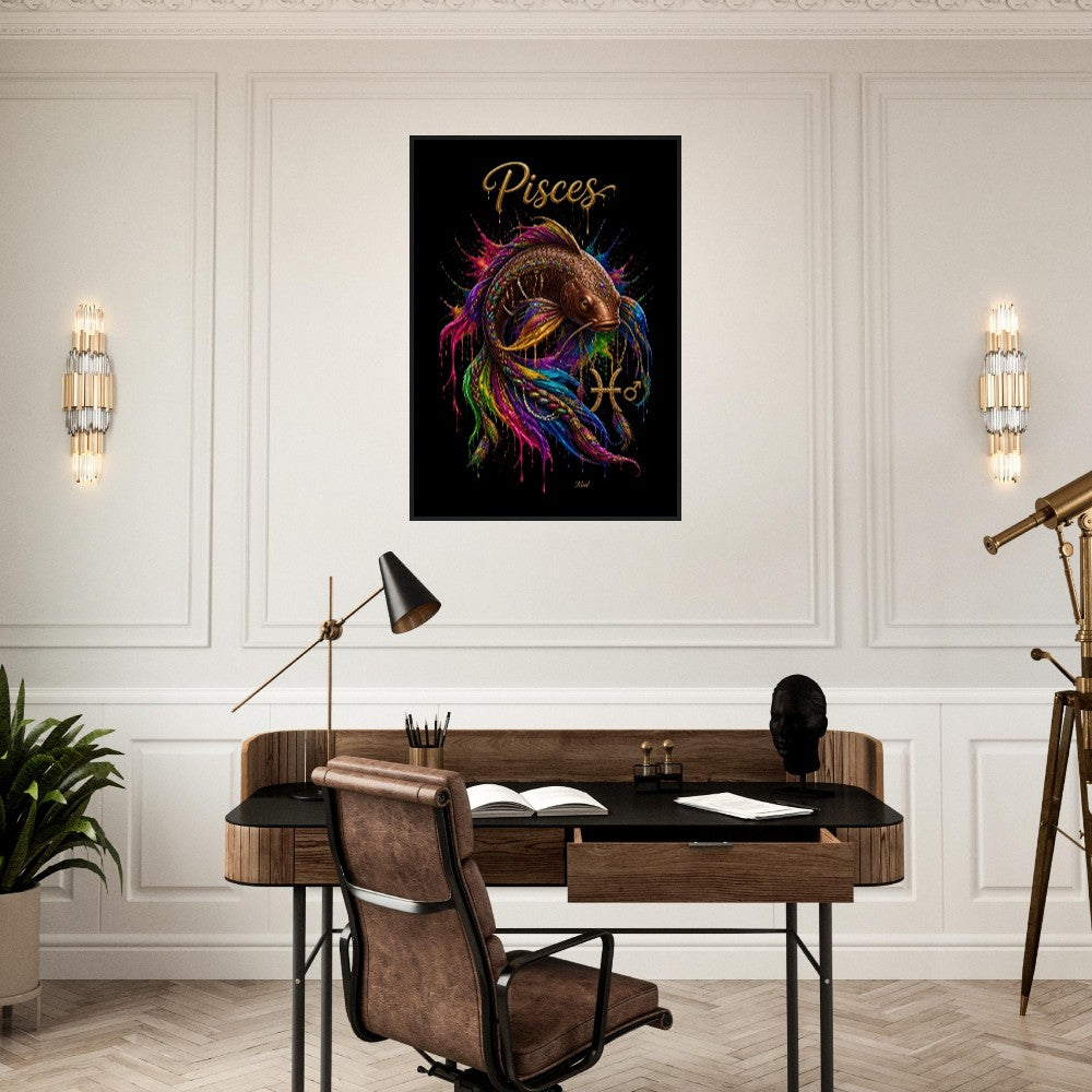 Pisces Neon Zodiac Koi Poster, Colorful Wall Art, Artistic Astrology Canvas, Zodiac Gift for Him, Danish Art Studio