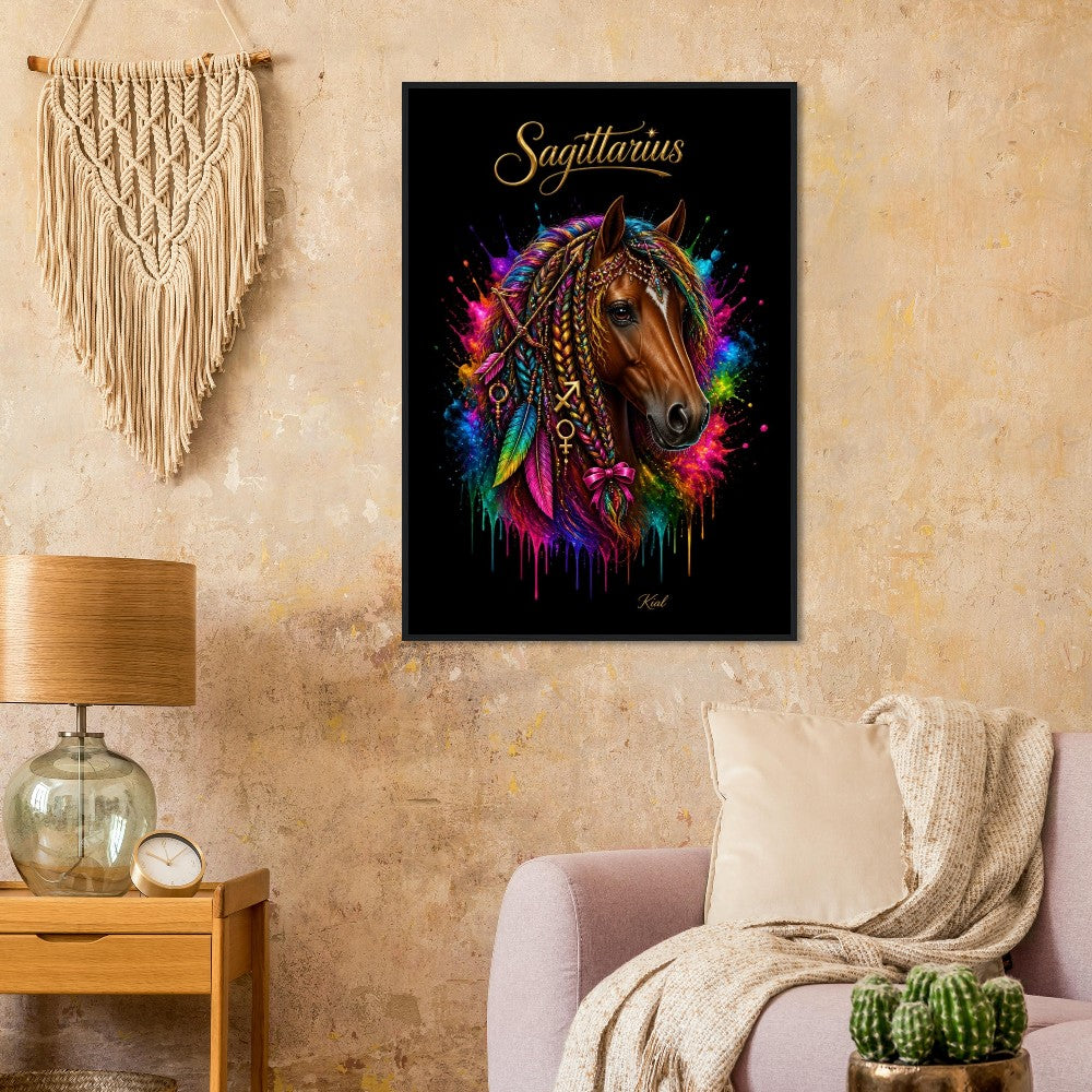 Sagittarius Neon Zodiac Horse Poster, Colorful Wall Art, Zodiac Gift for Her, Danish Art Studio