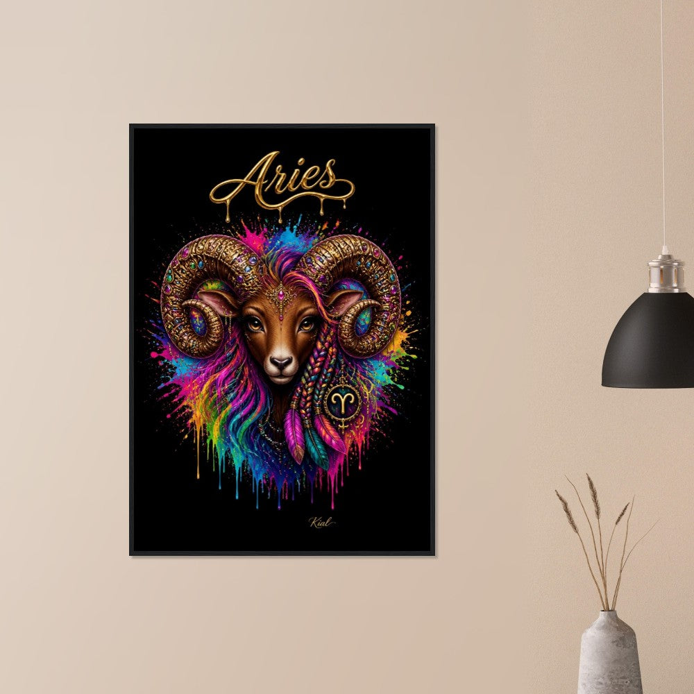 Aries Neon Tierkreis Widder Poster, Farbenfrohe Wandkunst, Künstlerische Astrologie Leinwand, Tierkreis Geschenk für Sie, Dänisches Kunststudio