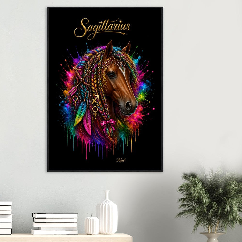 Sagittarius Neon Zodiac Horse Poster, Colorful Wall Art, Zodiac Gift for Her, Danish Art Studio