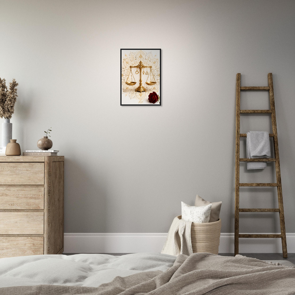 Libra Zodiac Scales Poster, Gold Wall Art, Astrology Canvas, Scales Portrait, Zodiac Gift for Her, Danish Art Studio
