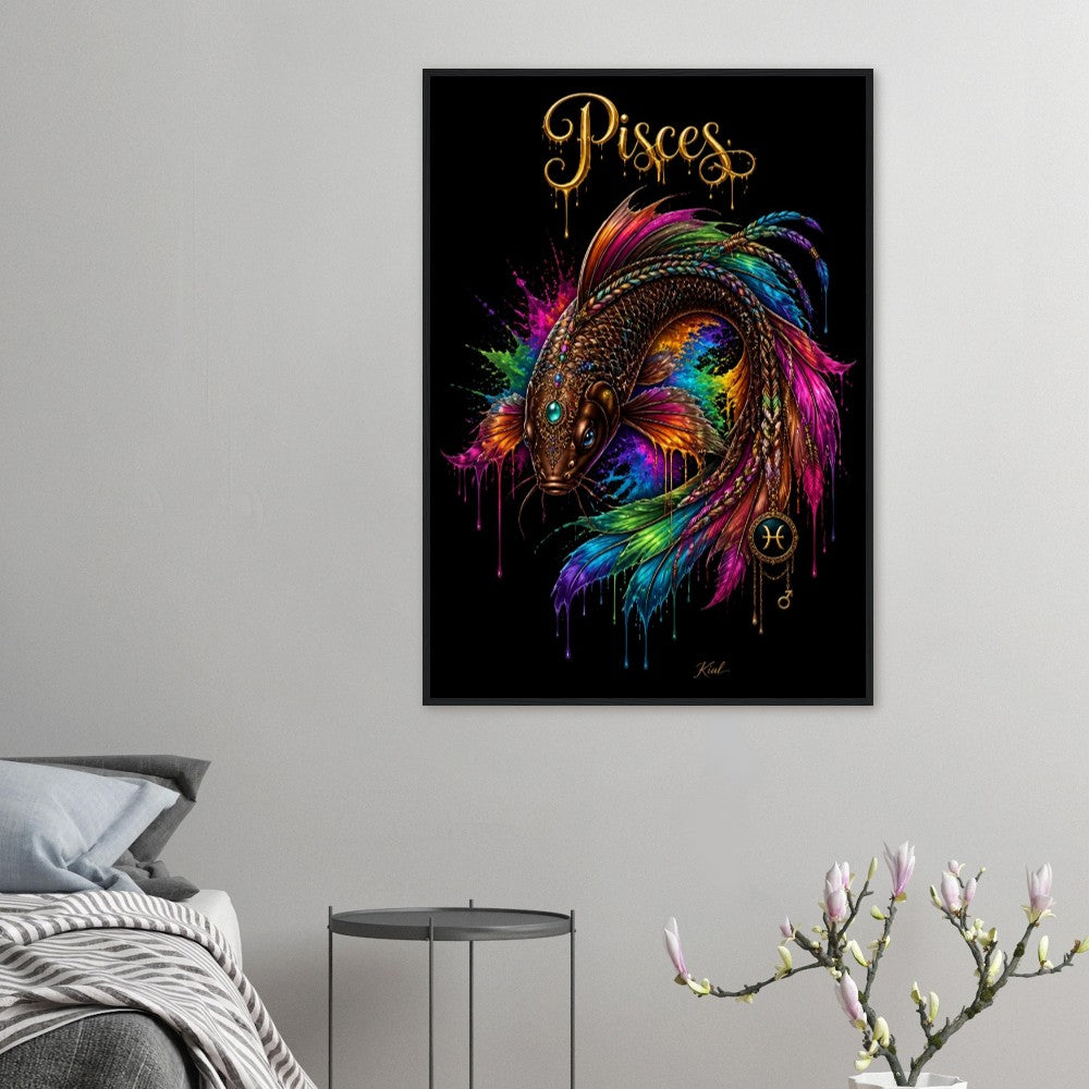 Pisces Neon Zodiac Koi Poster, Colorful Wall Art, Artistic Astrology Canvas, Zodiac Gift for Him, Danish Art Studio