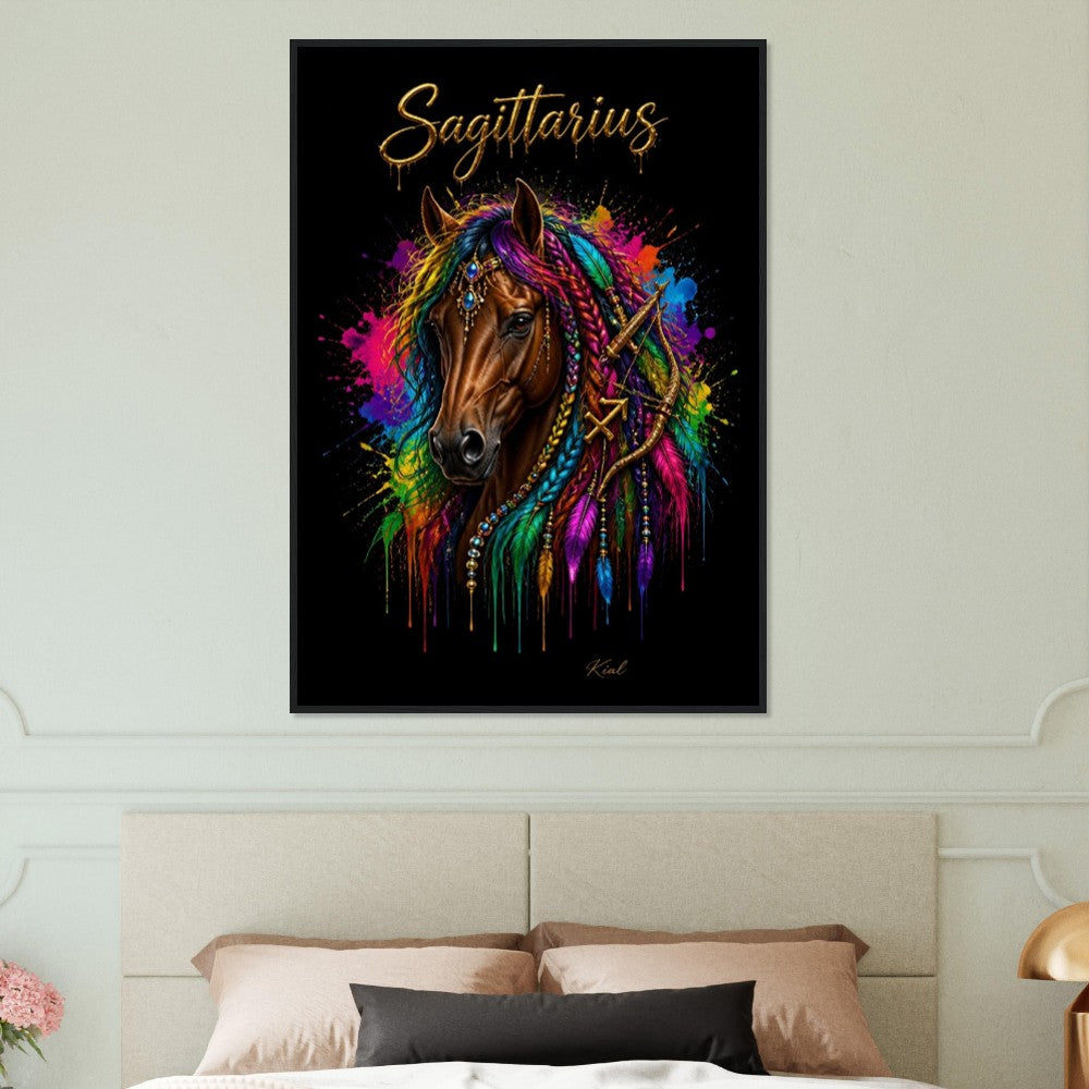 Sagittarius Neon Zodiac Horse Poster, Colorful Wall Art, Zodiac Gift for Him, Danish Art Studio