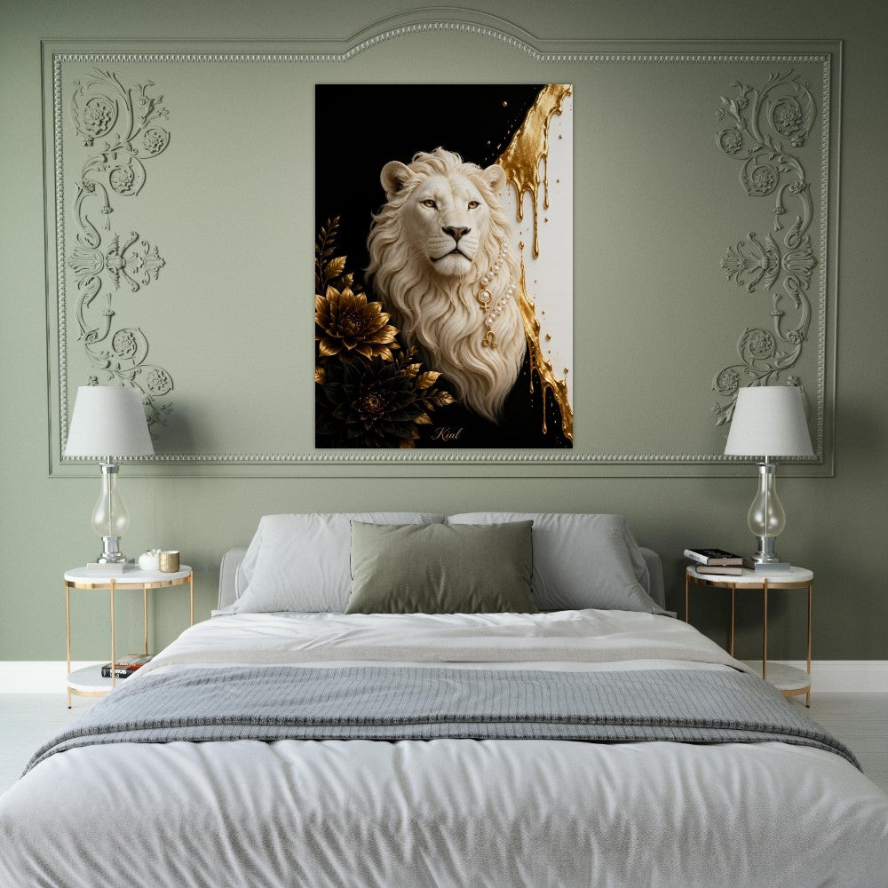 Leo Zodiac Lion Poster, Gold Wall Art, Astrology Canvas, Lion Portrait, Zodiac Gift for Her, Danish Art Studio