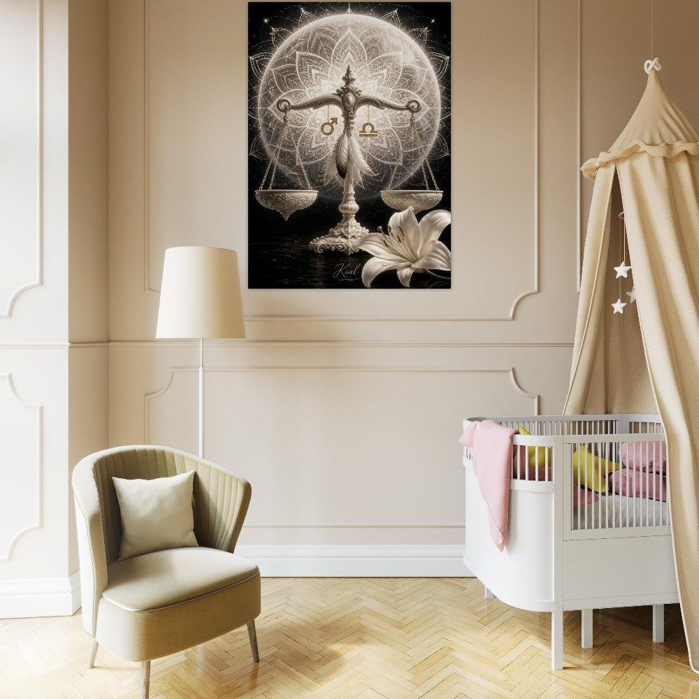 Libra Zodiac Scales Poster, Gold Wall Art, Astrology Canvas, Scales Portrait, Zodiac Gift for Him, Danish Art Studio