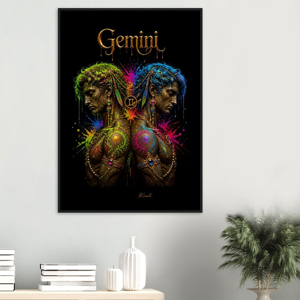 Gemini Neon Zodiac Twins Poster, Colorful Wall Art, Artistic Astrology Canvas, Zodiac Gift for Him, Danish Art Studio