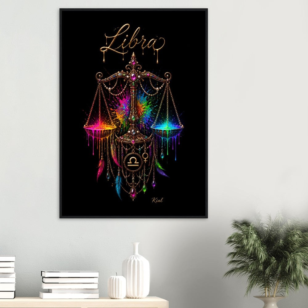 Libra Neon Zodiac Scales Poster, Colorful Wall Art, Artistic Astrology Canvas, Zodiac Gift for Her, Danish Art Studio