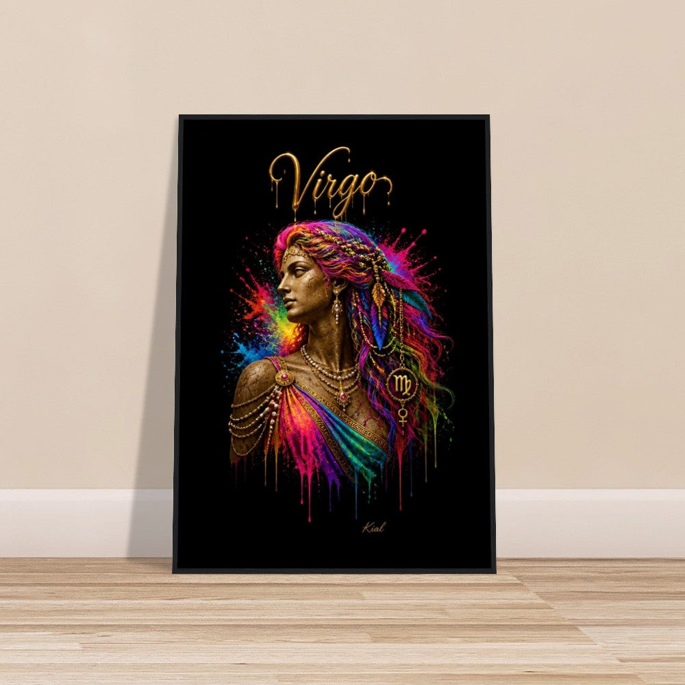 Virgo Neon Zodiac Maiden Poster, Colorful Wall Art, Artistic Astrology Canvas, Zodiac Gift for Her, Danish Art Studio