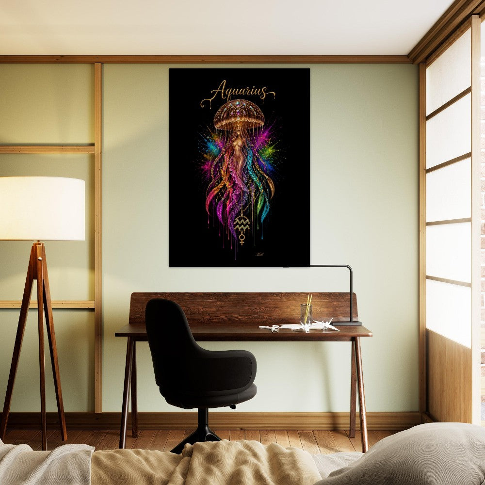 Aquarius Neon Stjernetegn Medusa Plakat, Farverig Vægkunst, Stjernetegnsgave til Ham, Danish Art Studio
