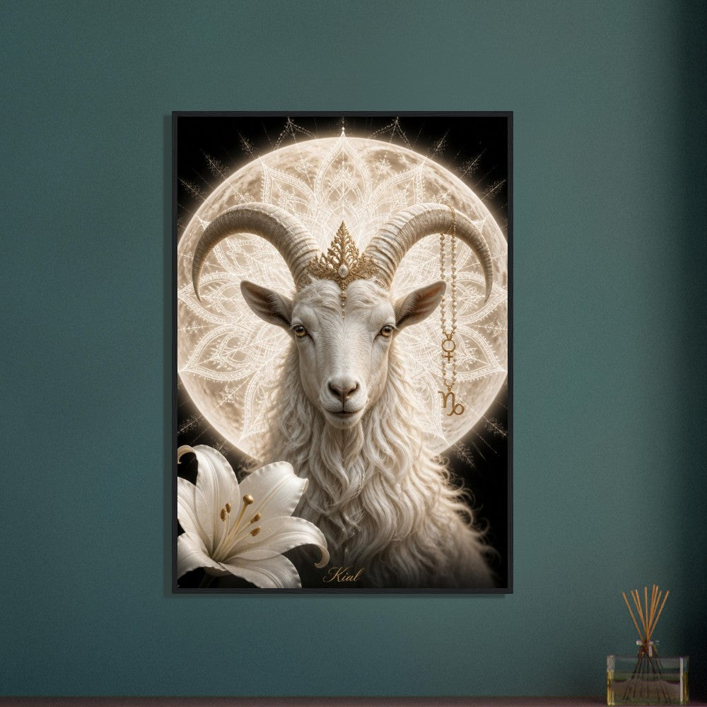 Capricorn Zodiac Goat Poster, Gold Wall Art, Astrology Canvas, Goat Portrait, Zodiac Gift for Her, Danish Art Studio