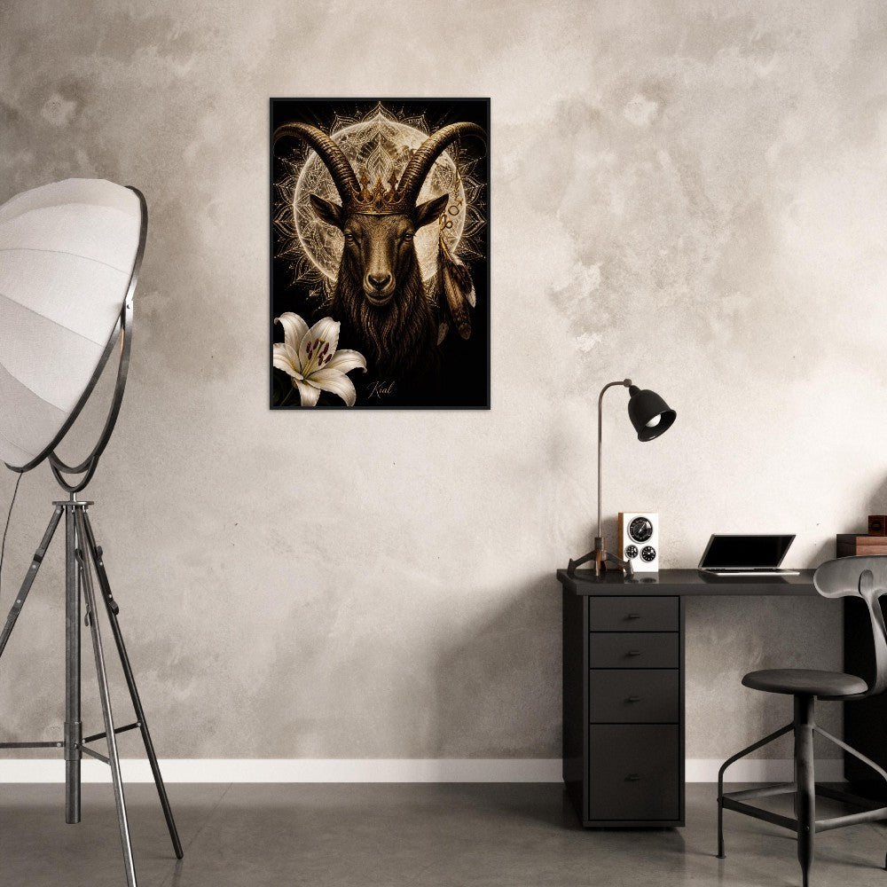 Capricorn Zodiac Goat Poster, Gold Wall Art, Astrology Canvas, Goat Portrait, Zodiac Gift for Him, Danish Art Studio