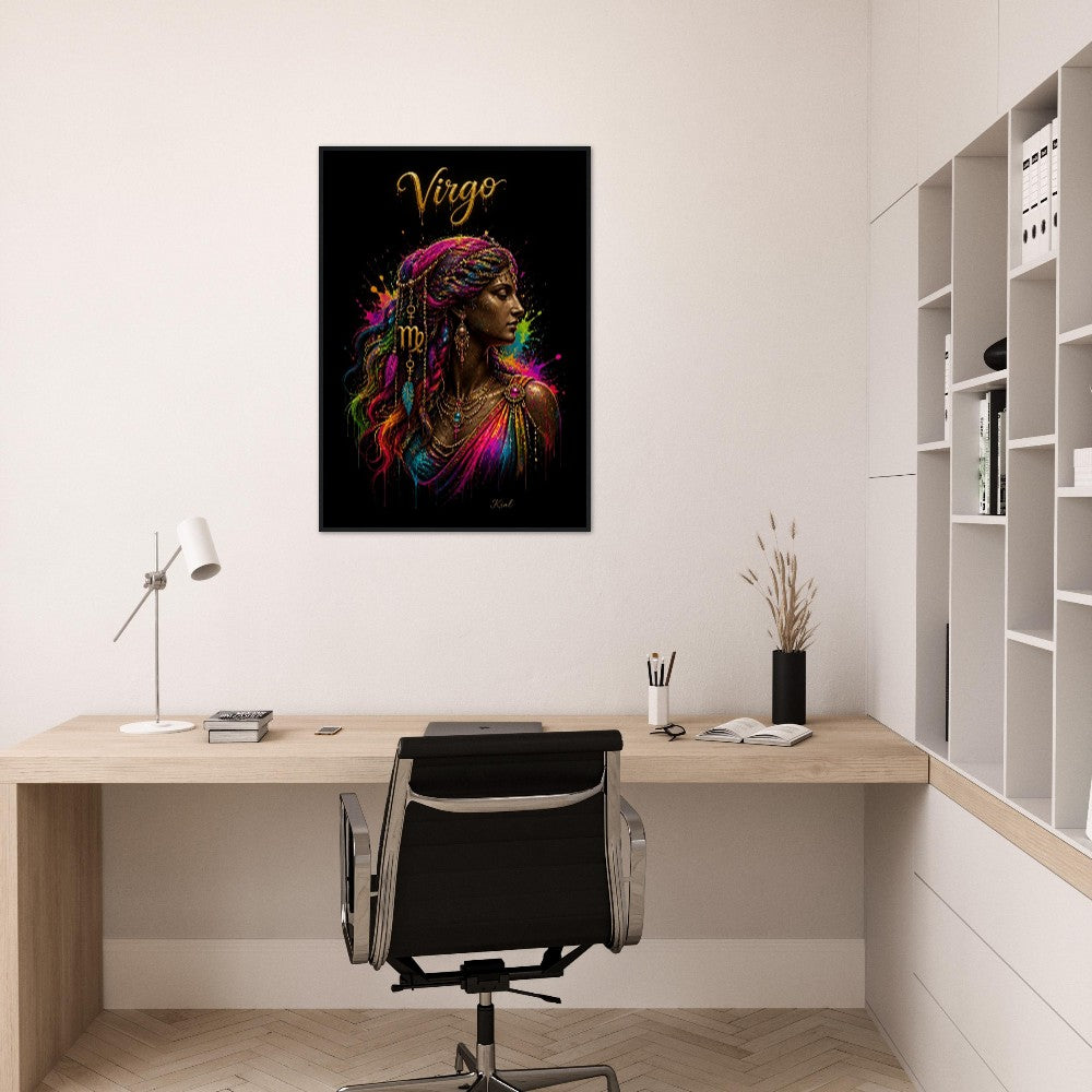 Virgo Neon Zodiac Maiden Poster, Colorful Wall Art, Artistic Astrology Canvas, Zodiac Gift for Her, Danish Art Studio